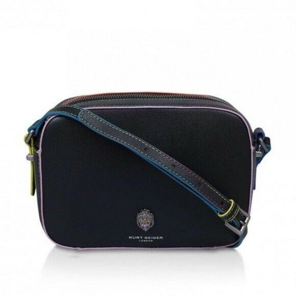 Kurt Geiger London Black Leather Rainbow Stitch Camera Bag NWT Eagle
